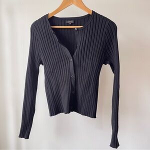 Quince Black Ribbed Button Cardigan Size M